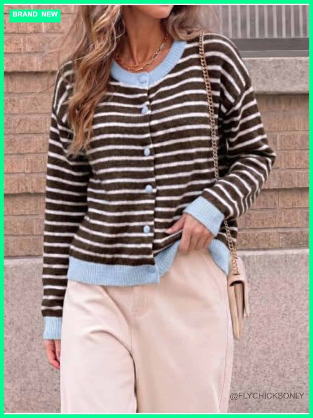 Striped Button Down Cardigan Sweater Color Block Knitwear - Picture 4 of 6